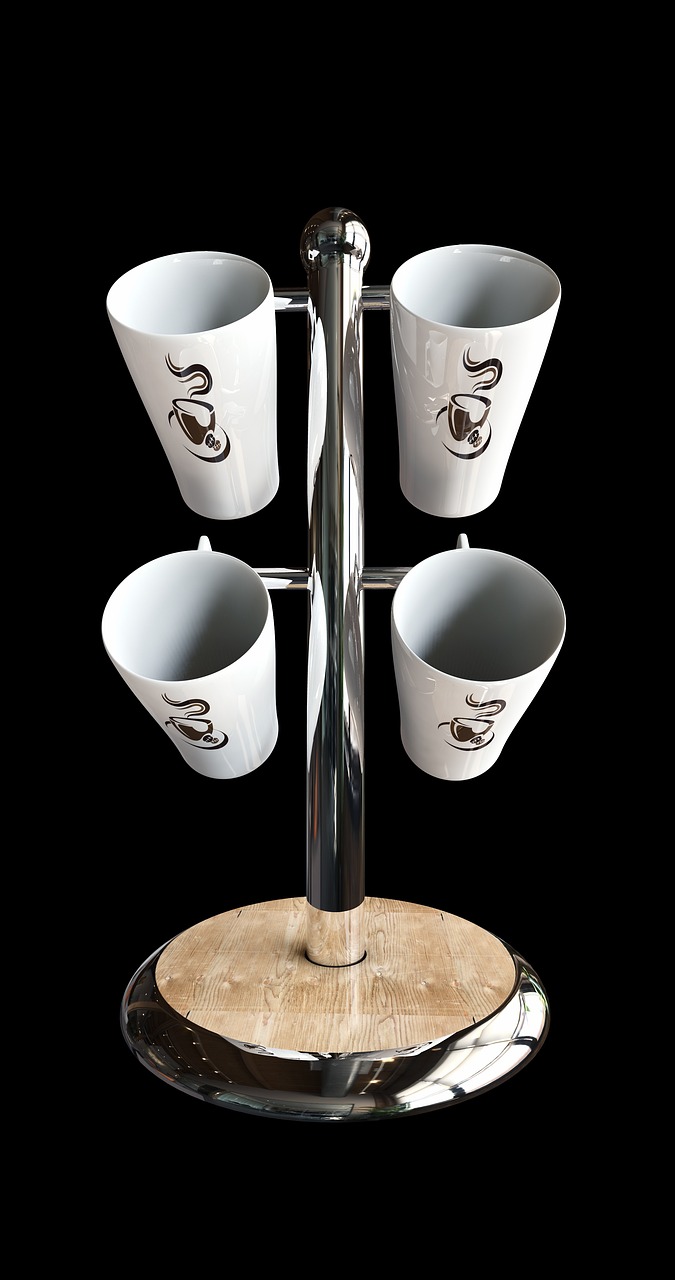 coffee mugs, coffee pot, rendering, holder, bracket, coffee cup holder, 3d